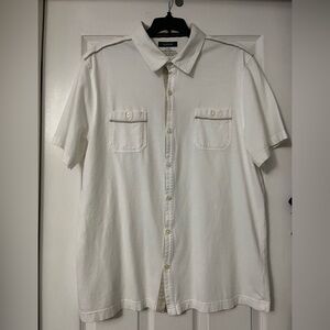 Alfani White Short Sleeve Casual Button-Down Shirt